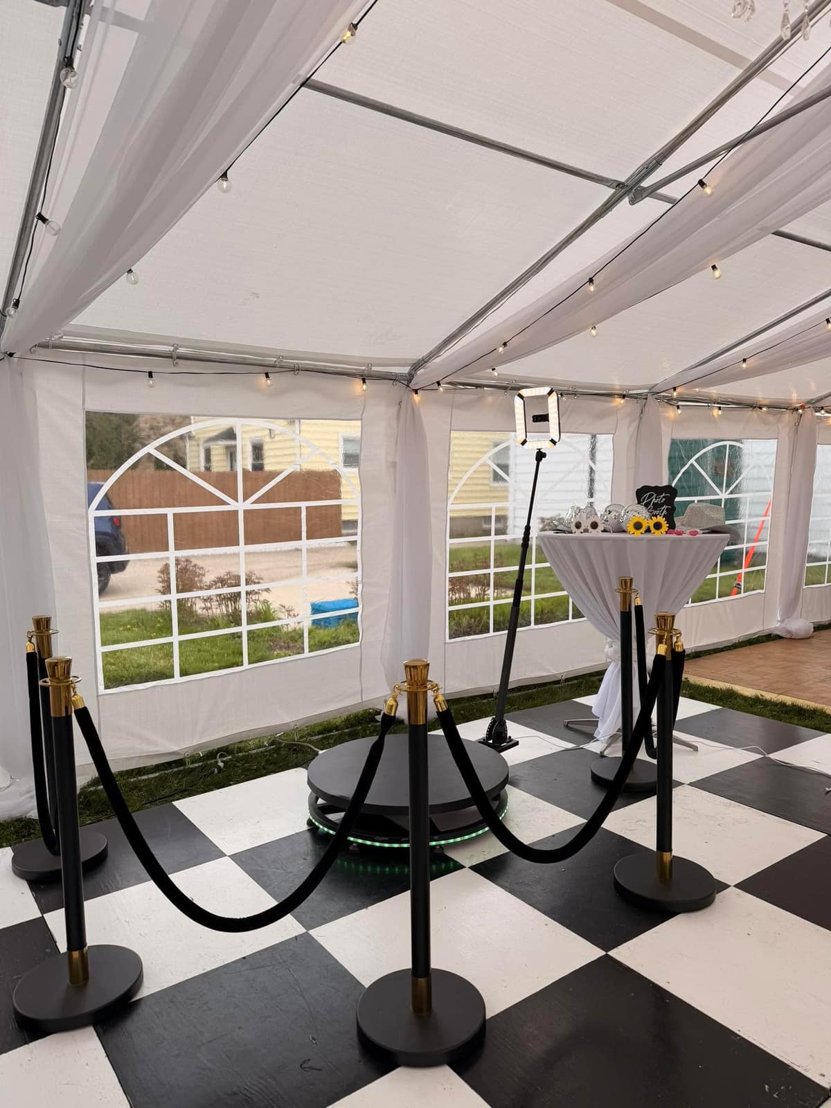 360 photo booth platform ready under a tent