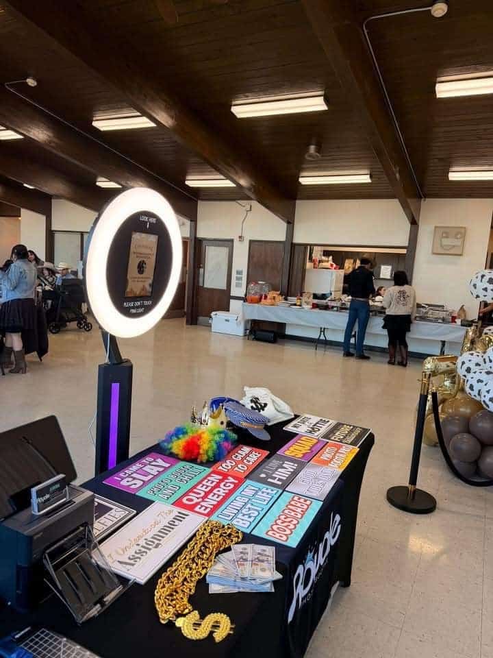 Booth and prop table ready at a western-themed party